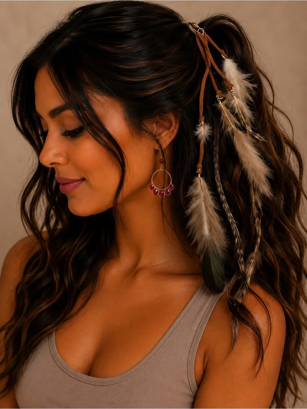 Brown Feather Hair Clip with Natural Feathers